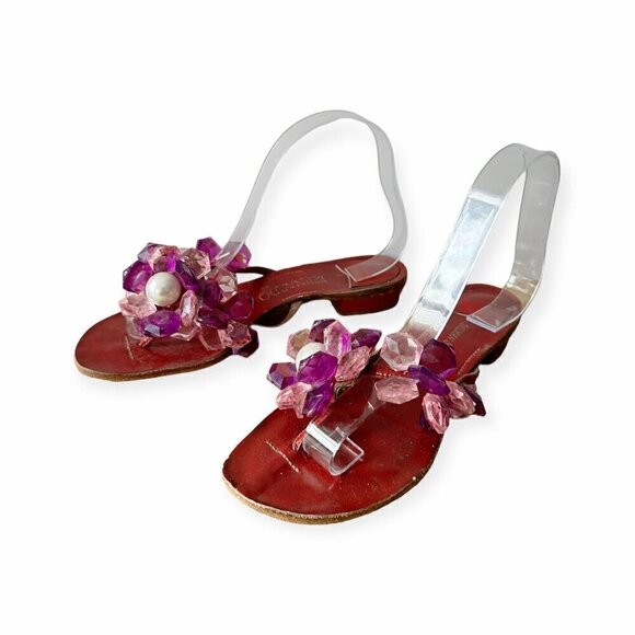 Vintage Bernardo for Delman Flat Sandals with Lucite Ornaments, Size 7 - Picture 1 of 11